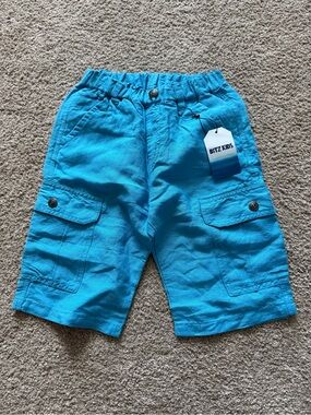 NWT Bit'z Kids Linen Blend Turquoise Cargo Shorts Size 6/7